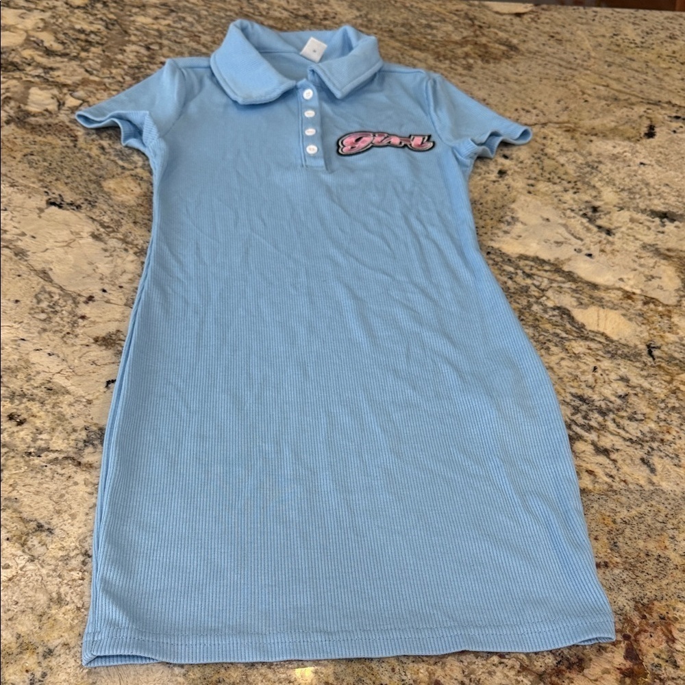 Shein Girls Blue Polo Dress with Logo Size 8-9Y
